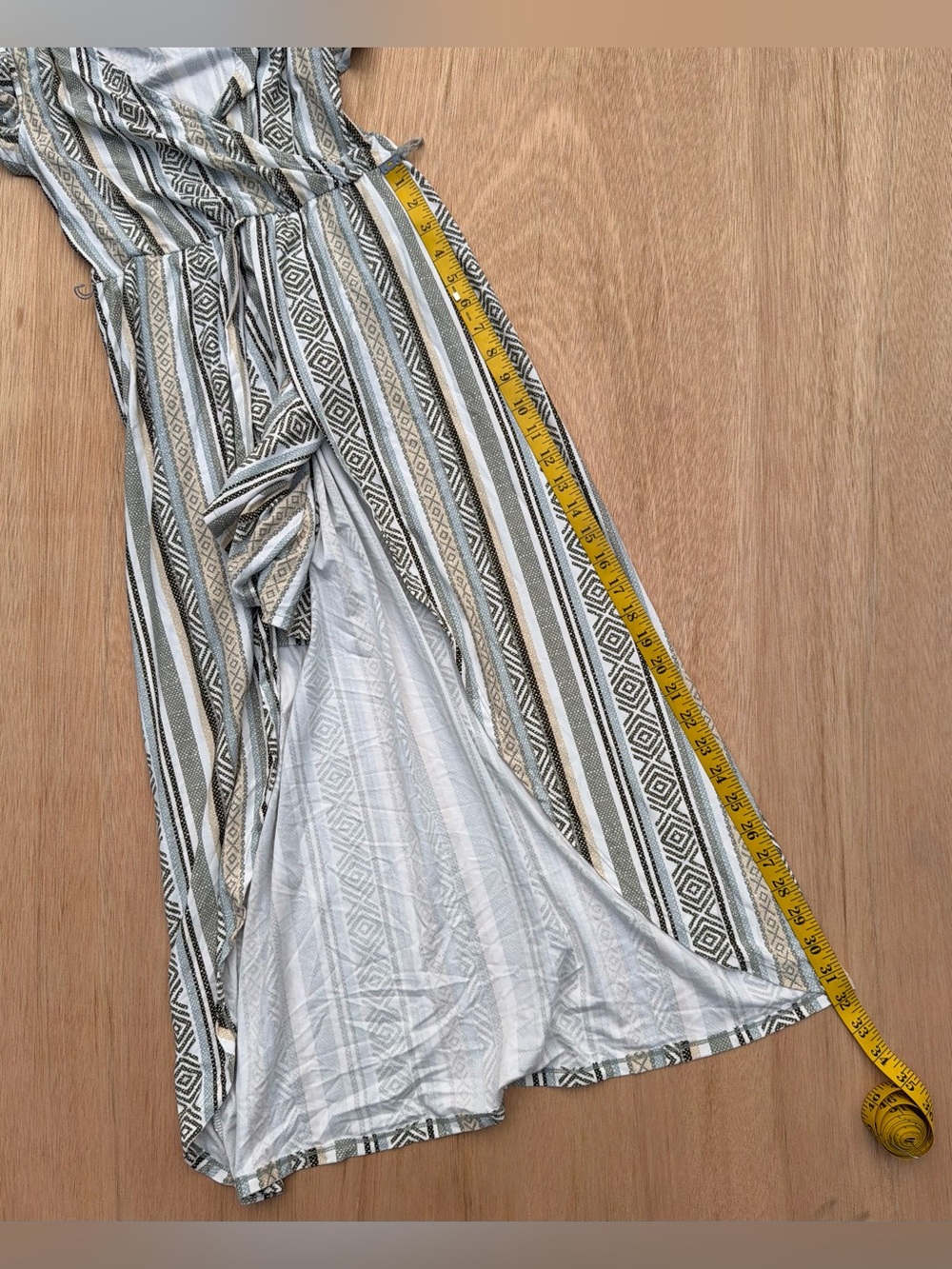 No Boundaries Sage and Cream Striped Maxi Romper Small Faux Wrap High Low Skirt - Picture 12 of 13